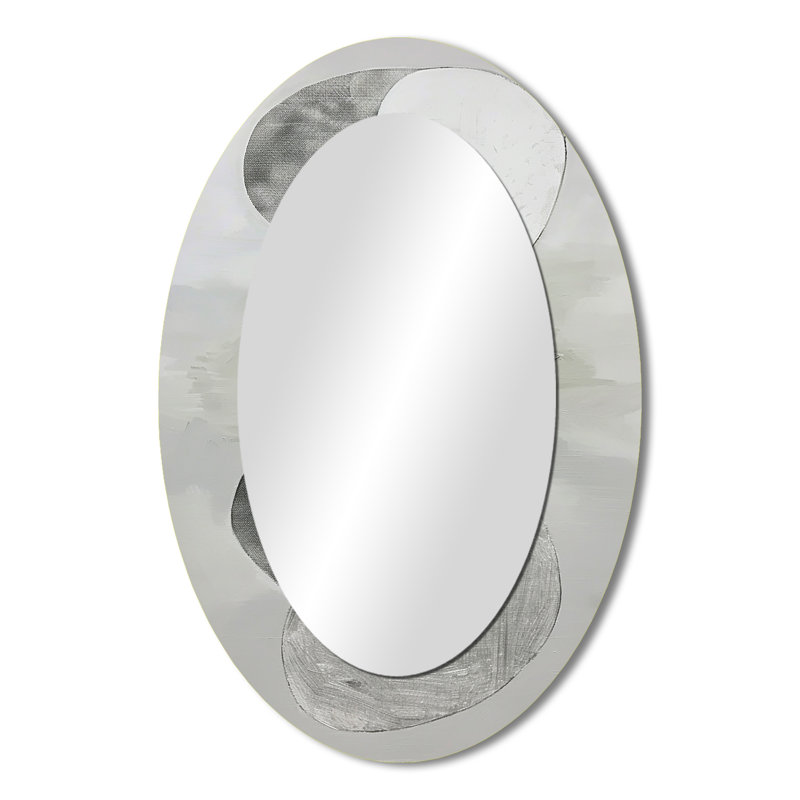 Peinture minimaliste grise à formes simples III - miroir mural moderne gris ovale, 36 po x 24 po