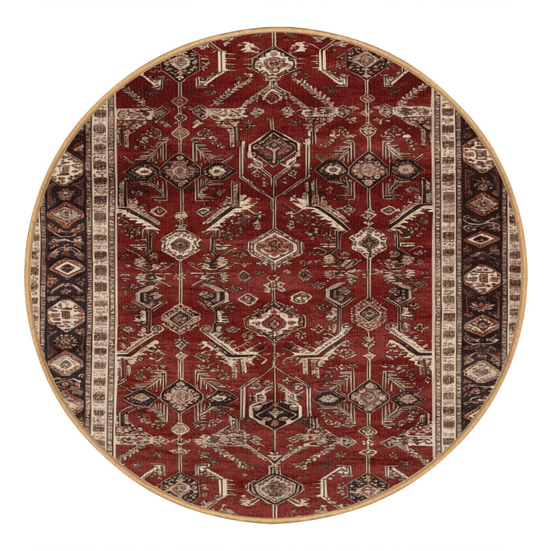 Machine Washable Persian Brown Area Rug, Round 6'