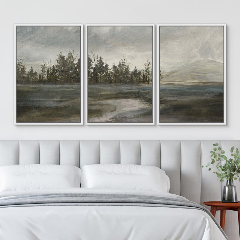 " Winter Solitude Bare Trees And Snowy Landscape Illustration Modern Ultra " 3 - Pieces, Blanc, H 36 po x l 24 po x P 1,5 po