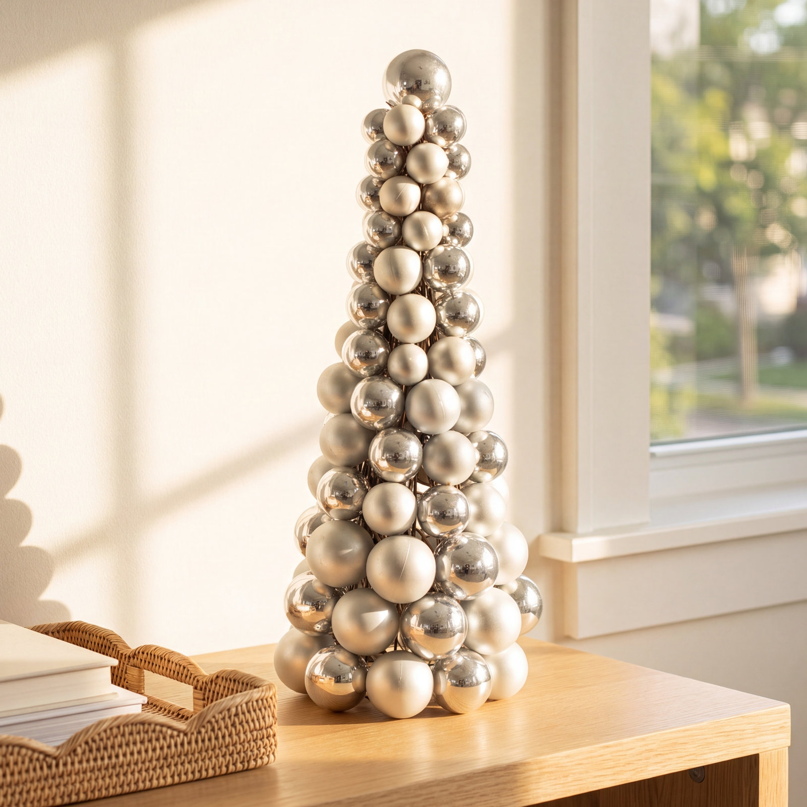 Silver Ornament Cone Tabletop Tree