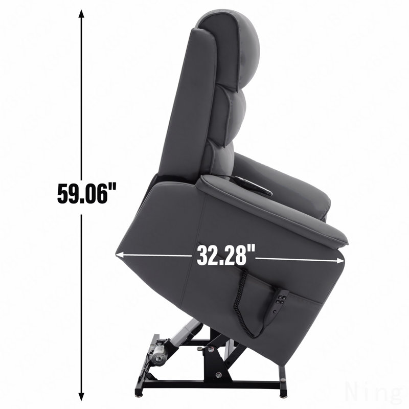 Gray Cat-Proof Leather Dual Motor Power Lift Recliner - Remote, Heating, Massage, Heavy-Duty, Gray