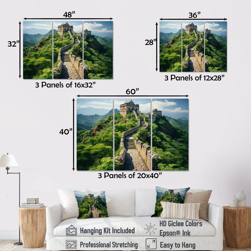 Panorama de la Grande Muraille de Chine - art mural Chine, H 40 po x l 60 po, Toile tendue