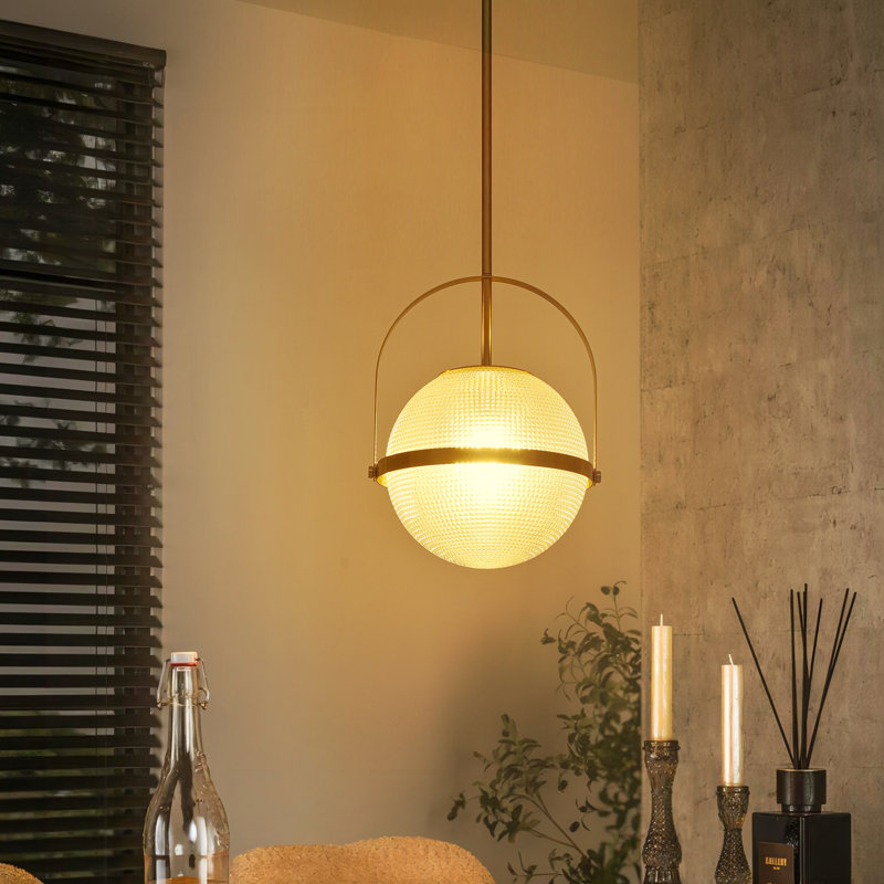 Gridora 1-Light Modern Glass Globe Kitchen Island Pendant Light, Brass