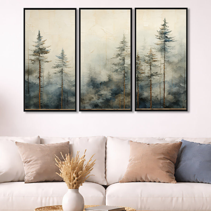 Forêt d'art de pin Minimalisme, Cadre flottant noir, H 32 po x l 48 po x P 1 po