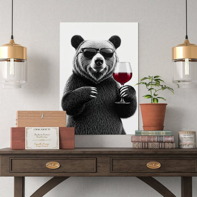 Canvas Wall Art Bear Drinking Red Wine-2 Vintage Poster Print Home Decor