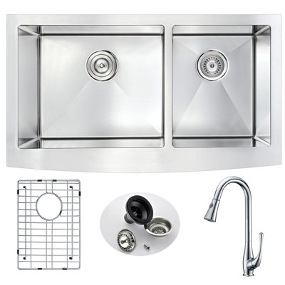 Elysian 32.875'' L Double Bowl Stainless Steel Kitchen Sink