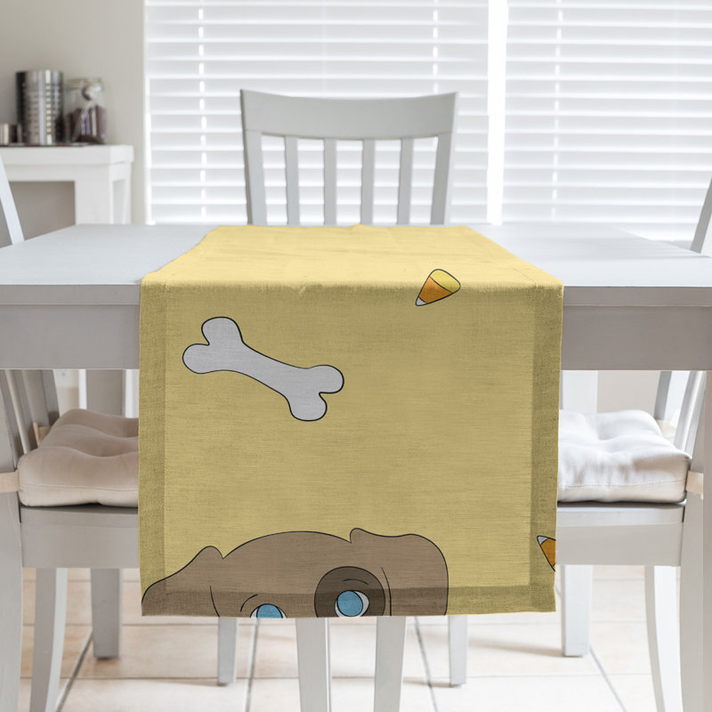 Chemin de table soirée hol halloween dogs, L 72 po x l 16 po, Jaune / brun / bleu, Polyester