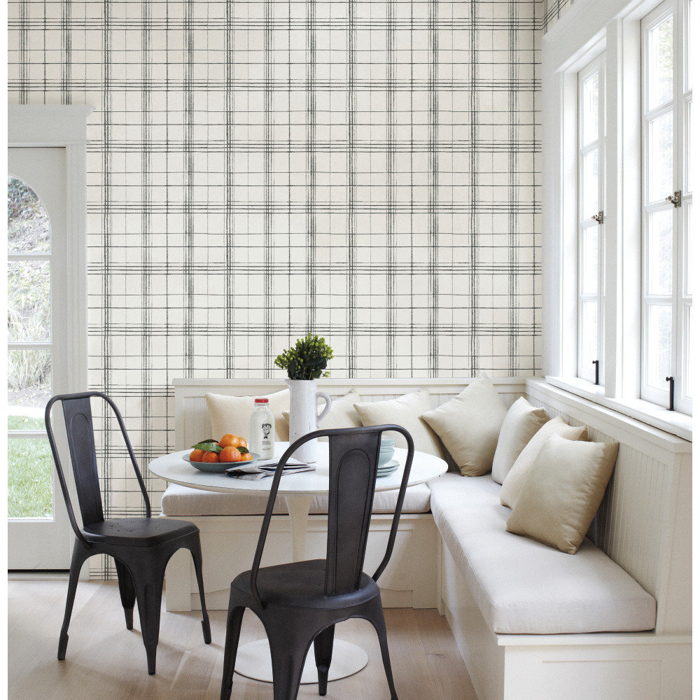 Ashling Plaid Wallpaper, Black/White