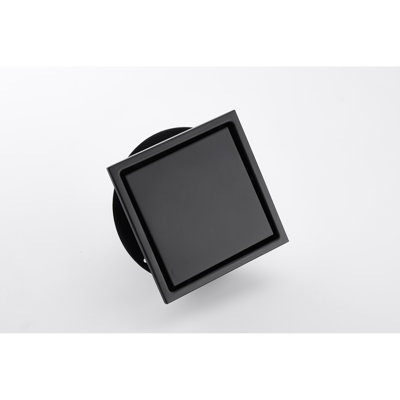 Square Shower Floor Drain 6 x 6 x 5 In Stainless Steel Single Piece Bathroom Floor Drain Matte Black with Reversible Tile Insert Cover