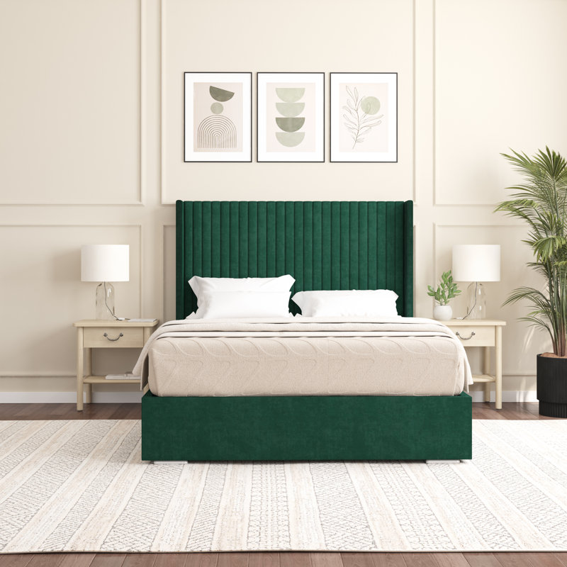 Shelton Upholstered Bed Frame, Double (4'6), Emerald