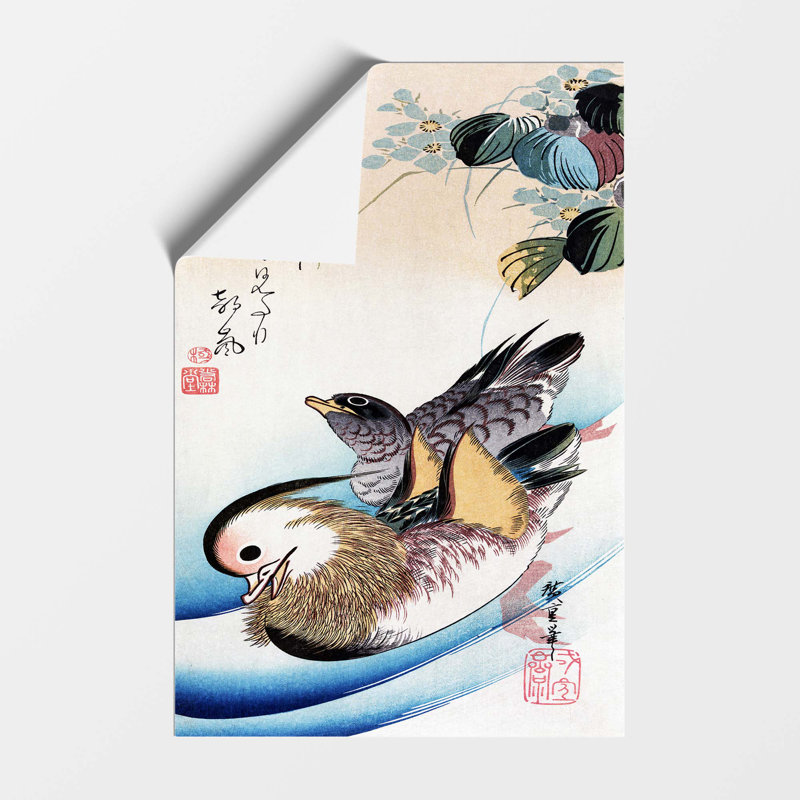 Two Mandarin Ducks by Utagawa Hiroshige - No Frame Painting, 29.7 cm H x 21 cm W