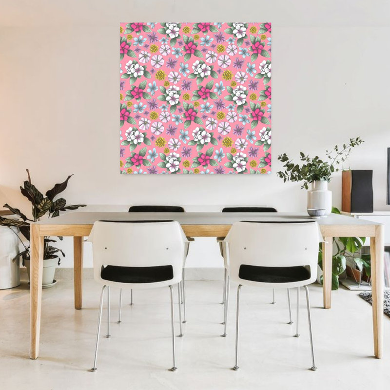 Art contemporain, art floral rétro, H 36 po x l 36 po