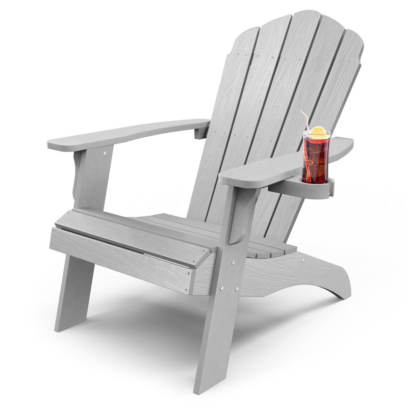 Allurine 32" W HIPS Plastic Weather Resistant Adirondack Chair with Cup Holder, Gray