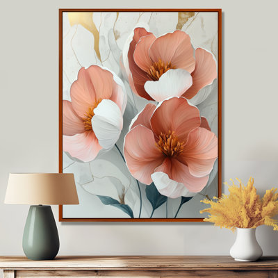 Blanc et corail, pivoines élégance III - pivoines, impressions sur toile