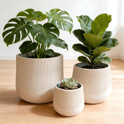 Large Outdoor Indoor Planter, 17.1"+13.38"+9" Dia Round Magnesium Oxide Planter Set Of 3, Flower Pots With Drainage Holes,  Modern Design Planter For Home Garden Patio