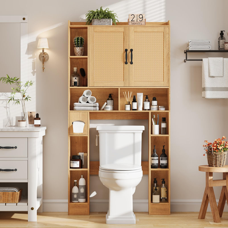 Farmhouse Style Rattan Over-The-Toilet Storage Cabinet