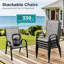 Ensemble de salle à manger de patio pour 4 personnes, chaises empilables PVC-coated polyester et table carrée avec trou pour parasol