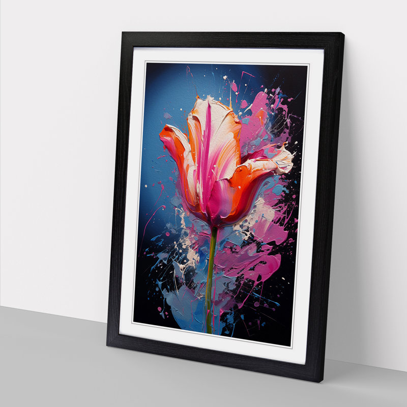 Tulip Flower Action Painting No.2 - Single Picture Frame Print on Wood, Black Framed, 46cm H x 34cm W