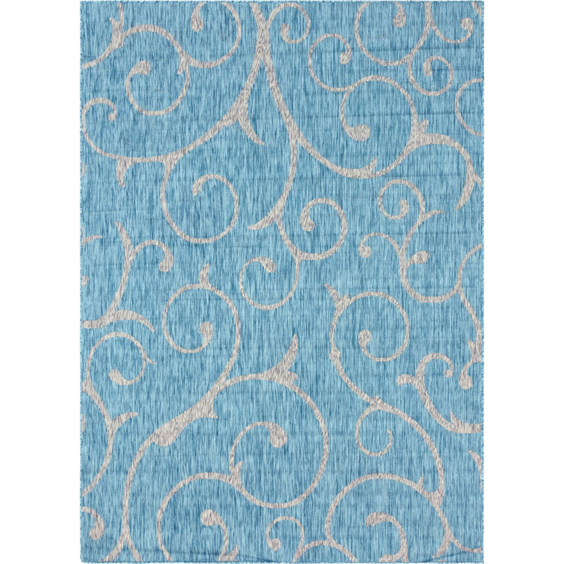 Tapis intérieur / extérieur turquoise clair Coutee, Rectangle 8 pi x 11 pi 4 po