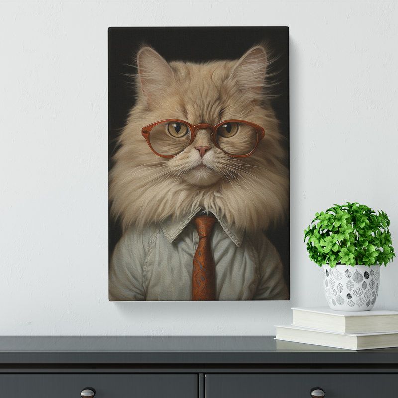 Persian Cat With Glasses Painting - Wrapped Canvas, 50cm H x 35cm W x 3cm D