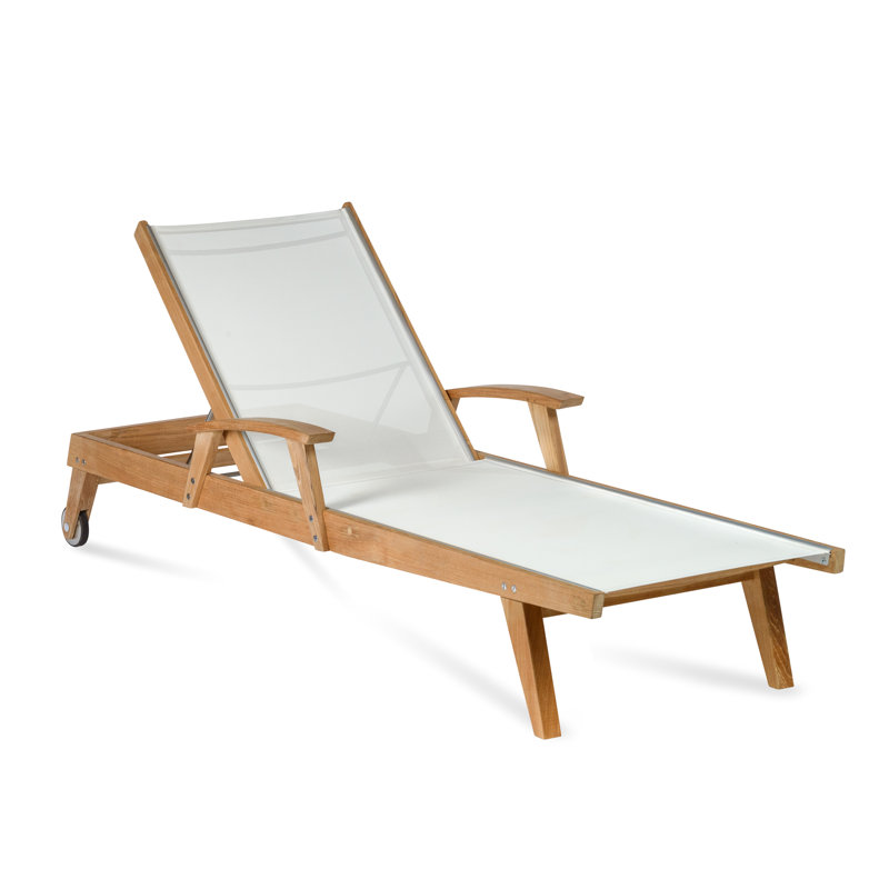 Chaise longue inclinable en teck Barbados, Blanc