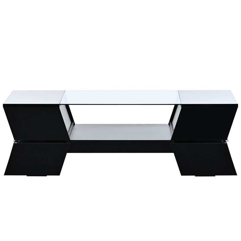 Table basse géométrique 2 avec verre noir de 6 mm et capacité de rangement