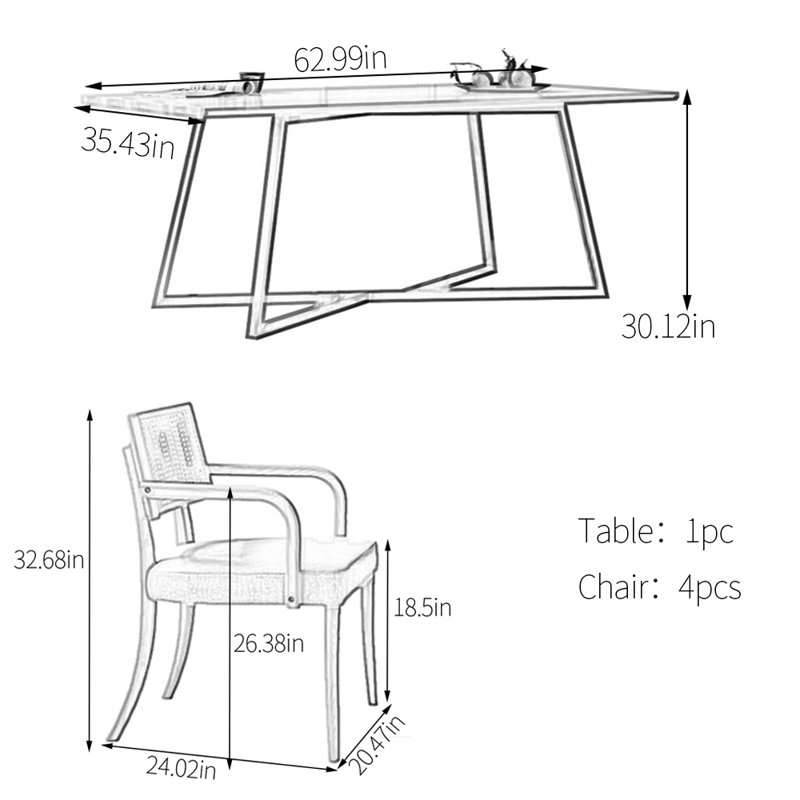 Ensemble de table de salle à manger en acier inoxydable, H 30,12 po x L 62,99 po x l 35,43 po