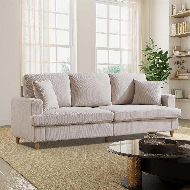 87'' Wide Upholstered Corduroy Sofa, Modern 3-Seater Couch with Recessed Arm