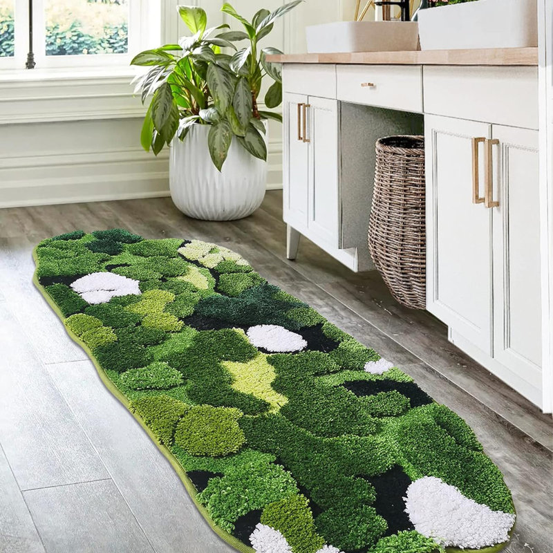 Cute Green Moss Bathroom Runner Rug Long Rectangular