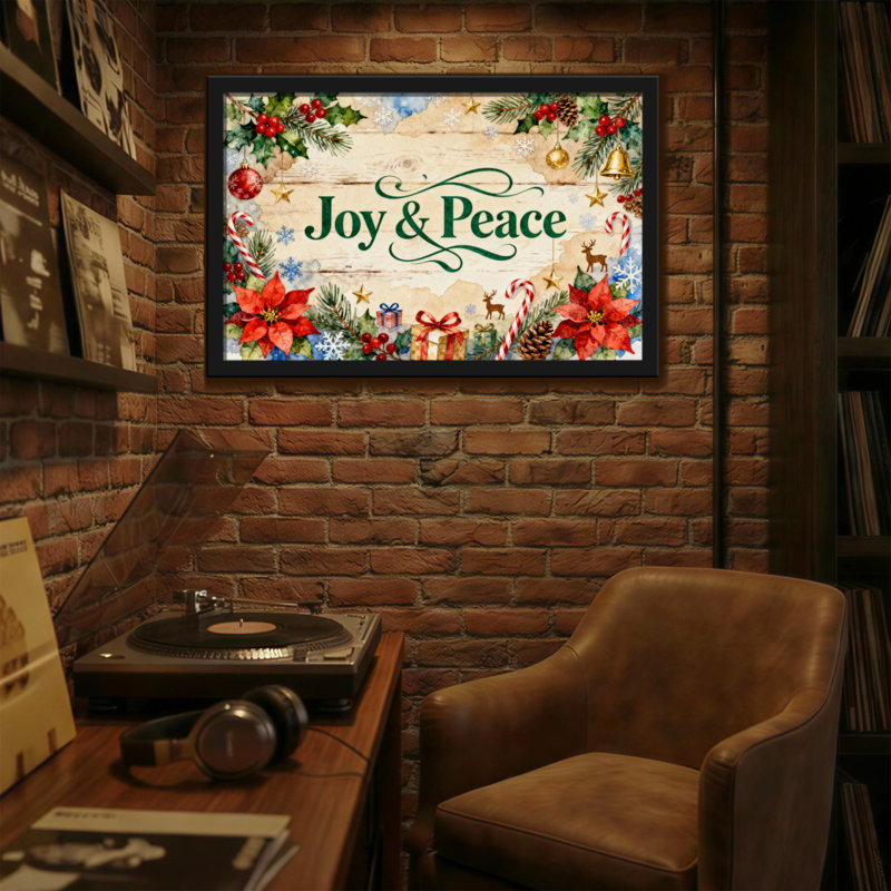 Christmas Joy Peace Christmas Decorative Pattern Print, 20" H x 30" W