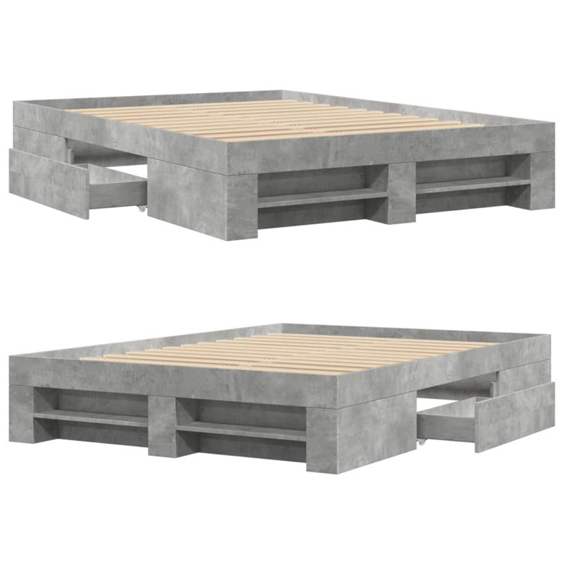 Storage Bed, Concrete Grey, European Double (140 x 200 cm)