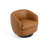 Upholstered Light Brown Faux Leather Swivel Barrel Chair Recessed Arms With Solid Wood Base (Set of 2)-815109315