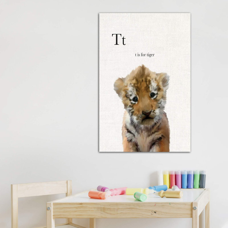 Décoration murale en lin pour bébé tigre, H 40 po x l 26 po x P 1,5 po, Toile classique avec cadre brun