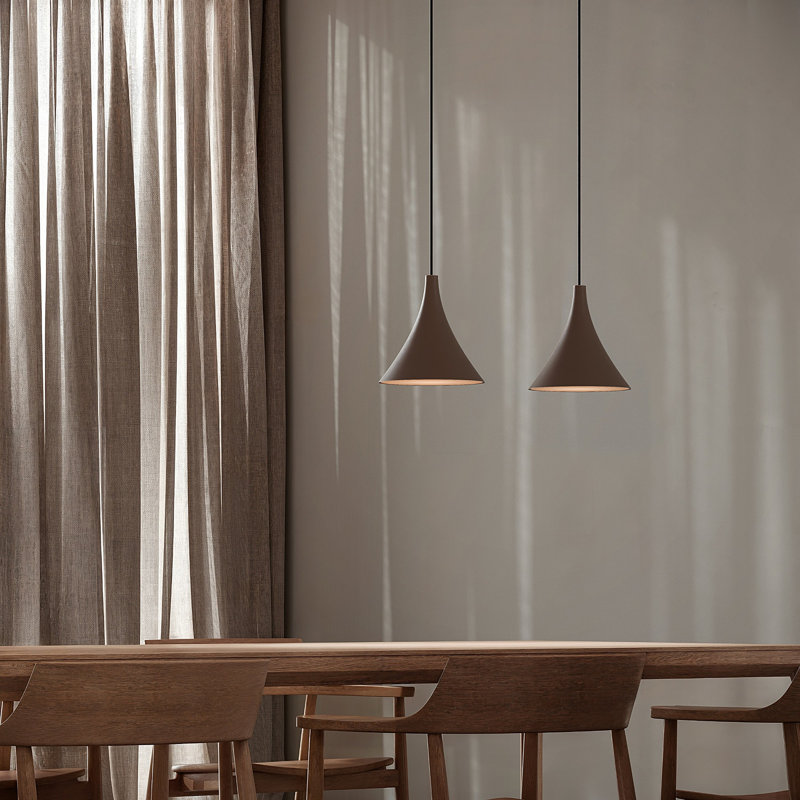Gota Pendant Light, Walnut, Black, 20" H x 9.84" W x 9.84" D