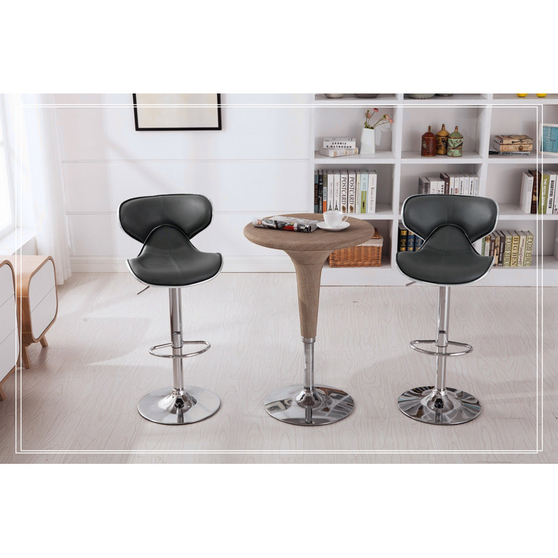 Masaccio Upholstery Airlift Adjustable Swivel Barstool with Chrome Base, Set of 2, Gray