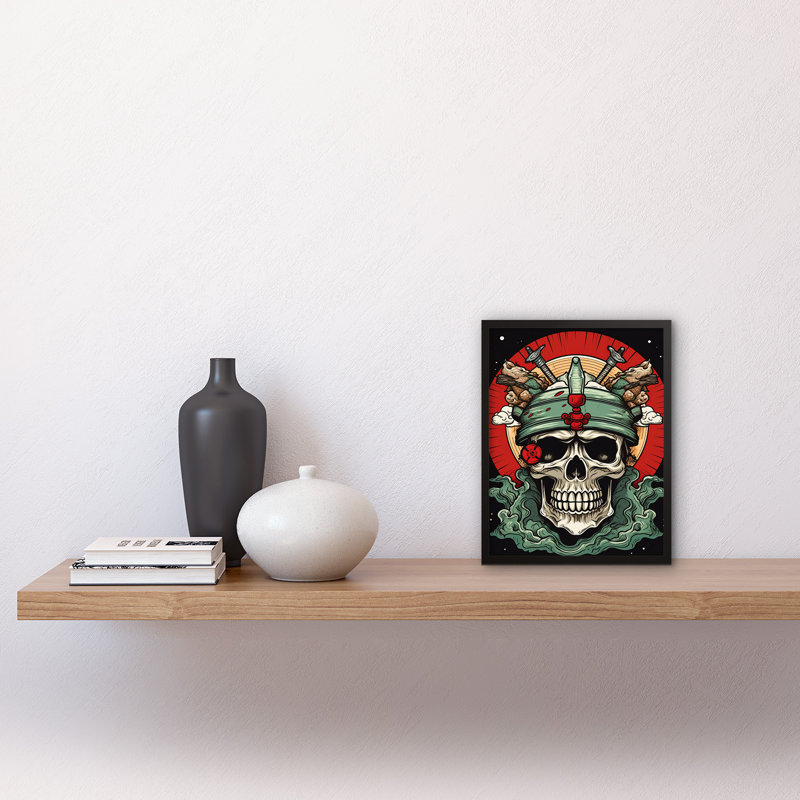 Preas Skull Samurai Hat Old School USA Tattoo Ink Body Rockabilly Americana - Single Picture Frame Print