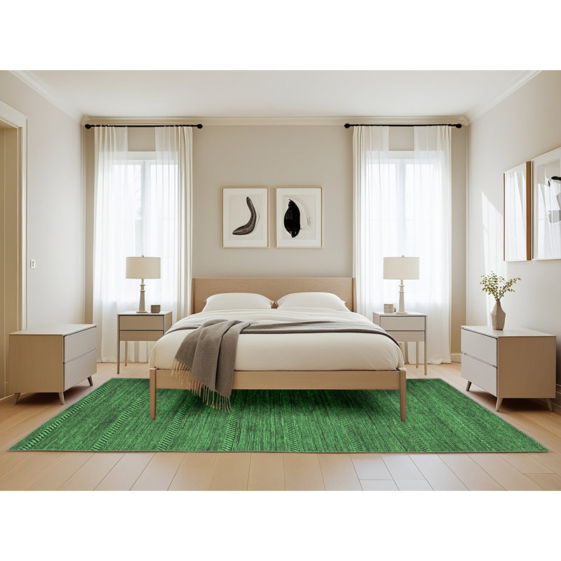 Tapis lavables à la machine à motif abstrait vert émeraude 5476, Rectangle de 5 pi x 8 pi