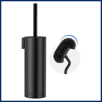 Brosse et support de toilette noirs, acier inoxydable 304, poils courbés pour le nettoyage sous le rebord de la cuvette, décoration de salle de bain moderne