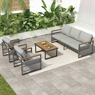 Ensemble de mobilier d'extérieur 4 pièces, ensemble de canapé d'extérieur 5 places avec coussin, mobilier d'extérieur moderne pour terrasse, jardin, cour et balcon