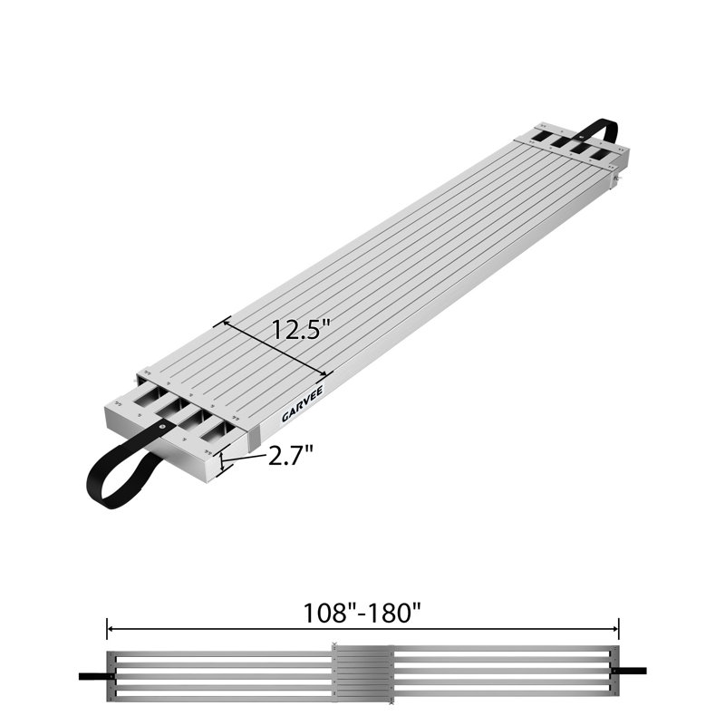 Planche de travail en aluminium 9 à 15 pi - Plateforme d'échelle robuste d'une capacité de 440 lb - Échafaudage antidérapant pour peinture, cloison sèche et rénovation