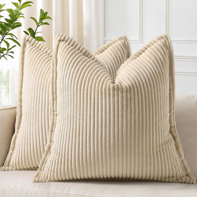 Corduroy Soft Throw Pillow Covers. Striped Textured Square Pillowcases Neutral Home Decor for Couch Sofa Bed Living Room (Pack of 2）