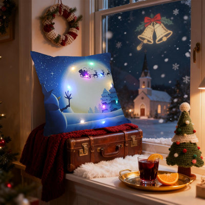 Oreillers de Noël à DEL Cadeaux des Fêtes Oreillers à DEL qui peuvent s'allumer ou rester allumé Deux modes de changement de mode Imprimé Canapé Coussins Coussins d'oreiller