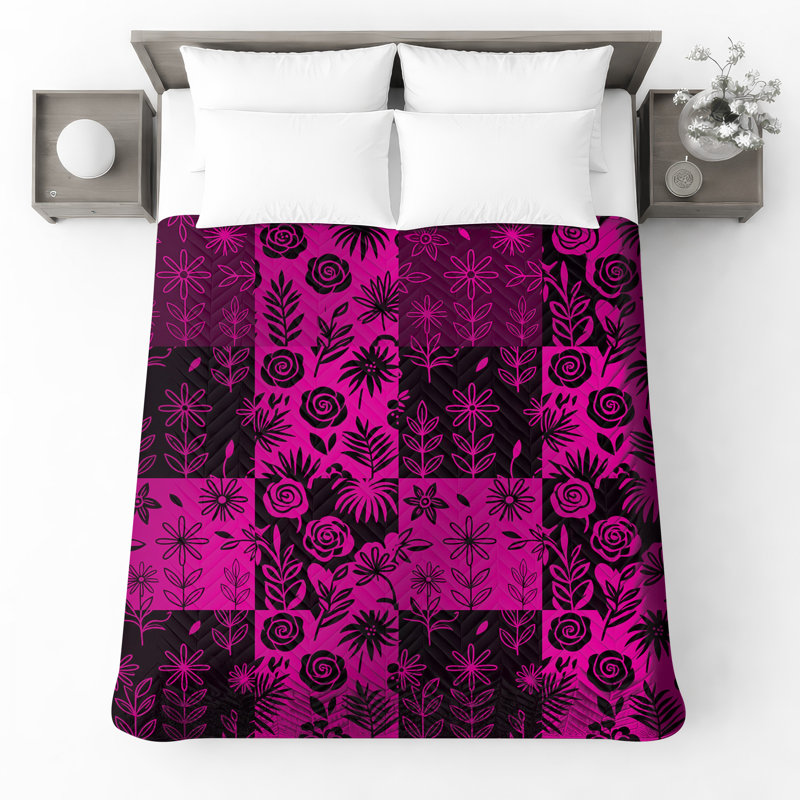 Pink Floral Patchwork Quilted Bedspread All Sizes, Full / Double