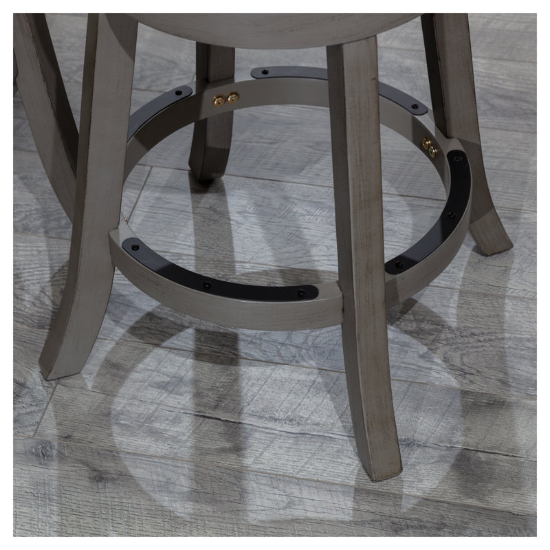 Tabouret de comptoir 24 po gris vieilli avec siège en tissu gris anthracite - Tabouret de cuisine pivotant à 360 ° en bois franc