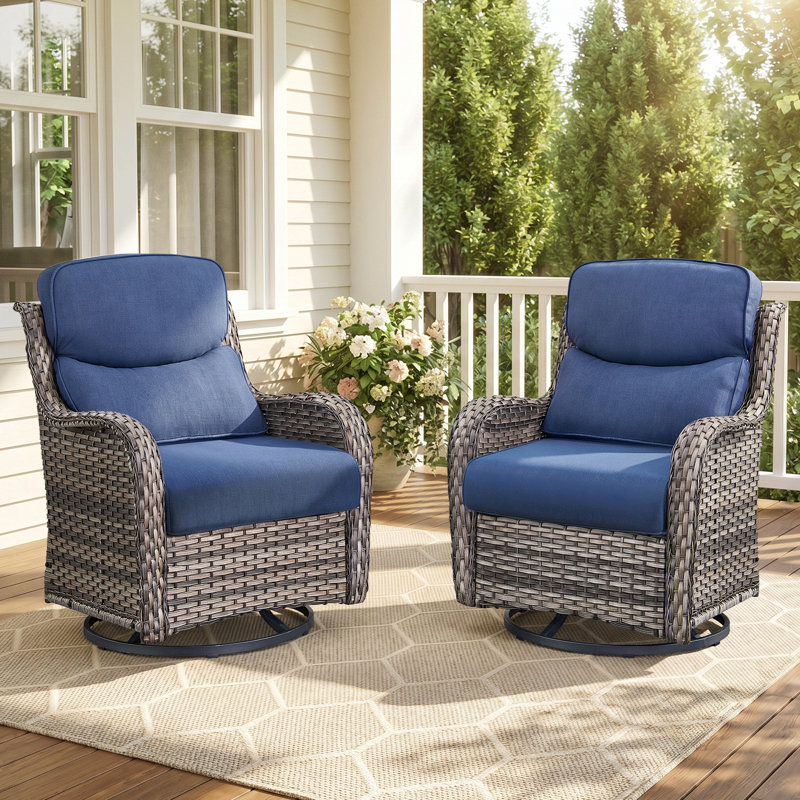 Ensemble de sièges d'extérieur Smile pour 2 personnes, fauteuil pivotant en résine tressée avec coussins, Bleu, Gris