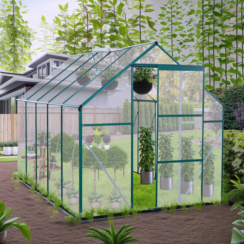 Polycarbonate Greenhouse Raised Base, Green, 75.6" H x 74.4" W x  122.44" D