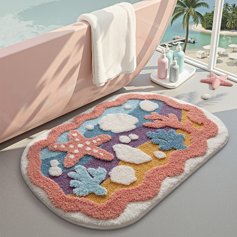 Tapis pour salle de bain lavable antidérapant Fancy Ocean, 24" L x 16" W