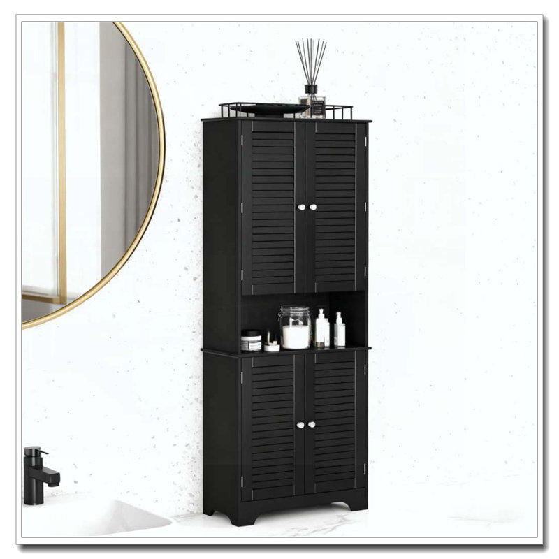 Armoire de rangement autoportante haute et étroite avec portes et tablettes réglables, Noir