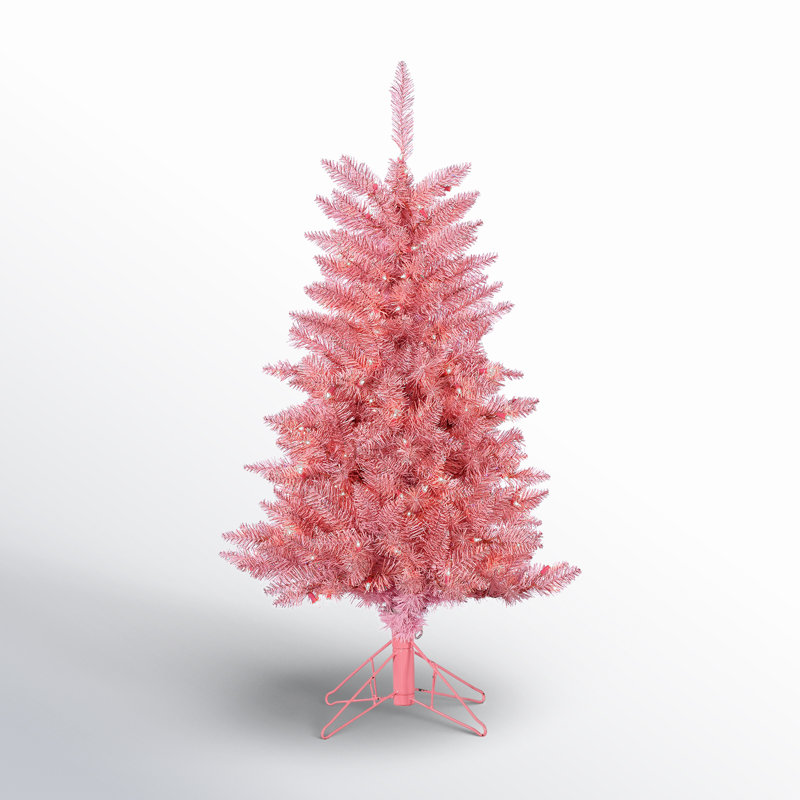 7.5' Pre-Lit Pink Artificial Pine Christmas Tree, 48" H x 28" W x 28" D