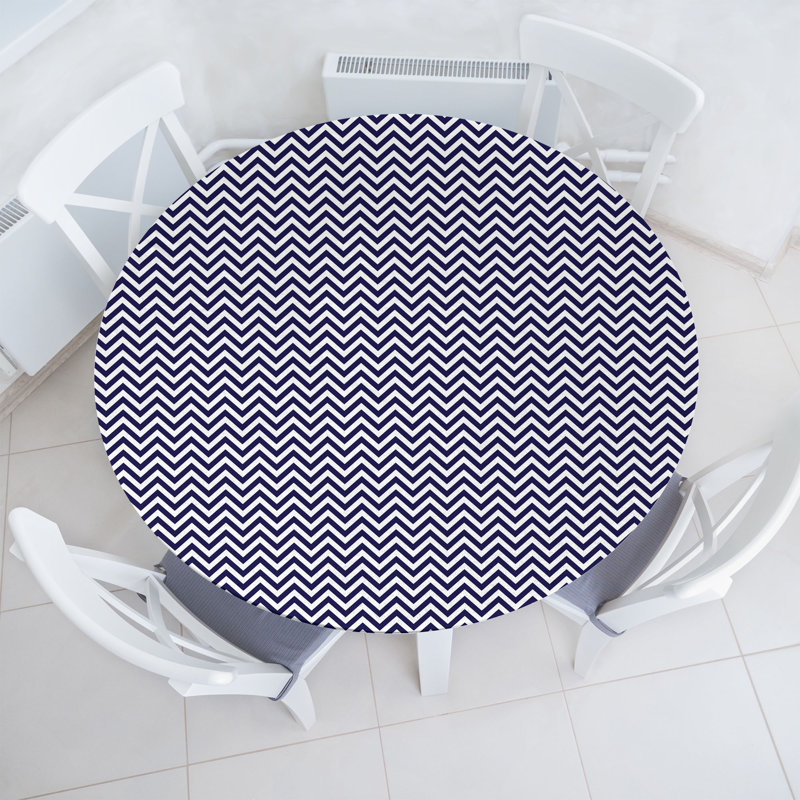 Ebern Designs Navy Blue Fitted Round Tablecloth Diameter Dark Purple White, 67.72" Round